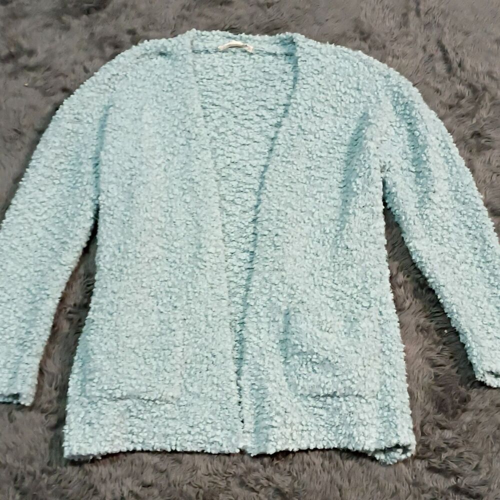 Pink Republic Womens Blue Solid Popcorn Knit Open Front V-Neck Cardigan M